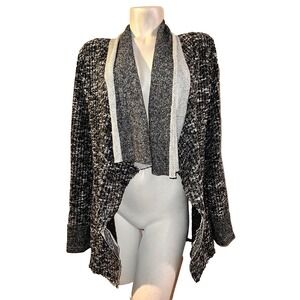Hazel Womens Black White Space Dye Waterfall Open Front Cardigan Large NWT
